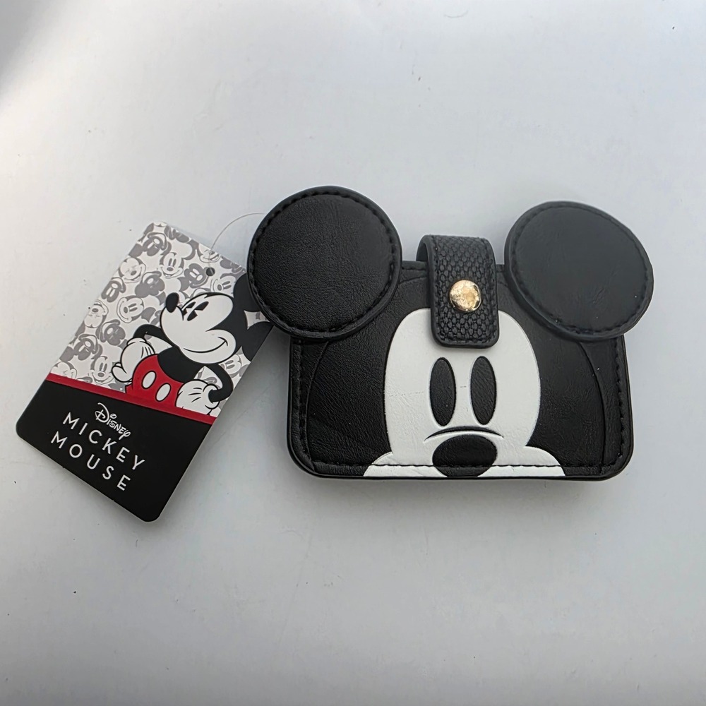 Disney Mickey Mouse Black Faux Leather Accordion Card Holder Wallet with Ears